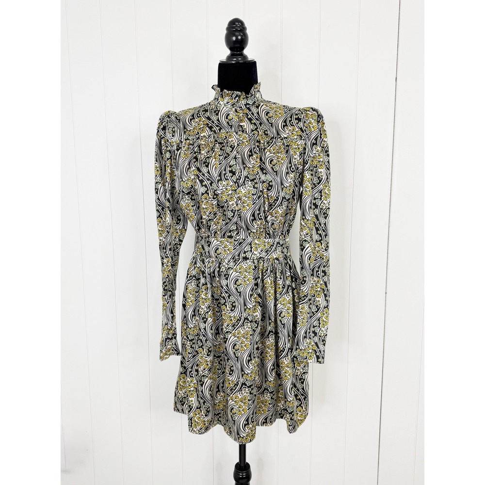 Topshop Yellow IDOL Psychedelic Floral Mini Dress NWT Womens Size 6 Mod Retro